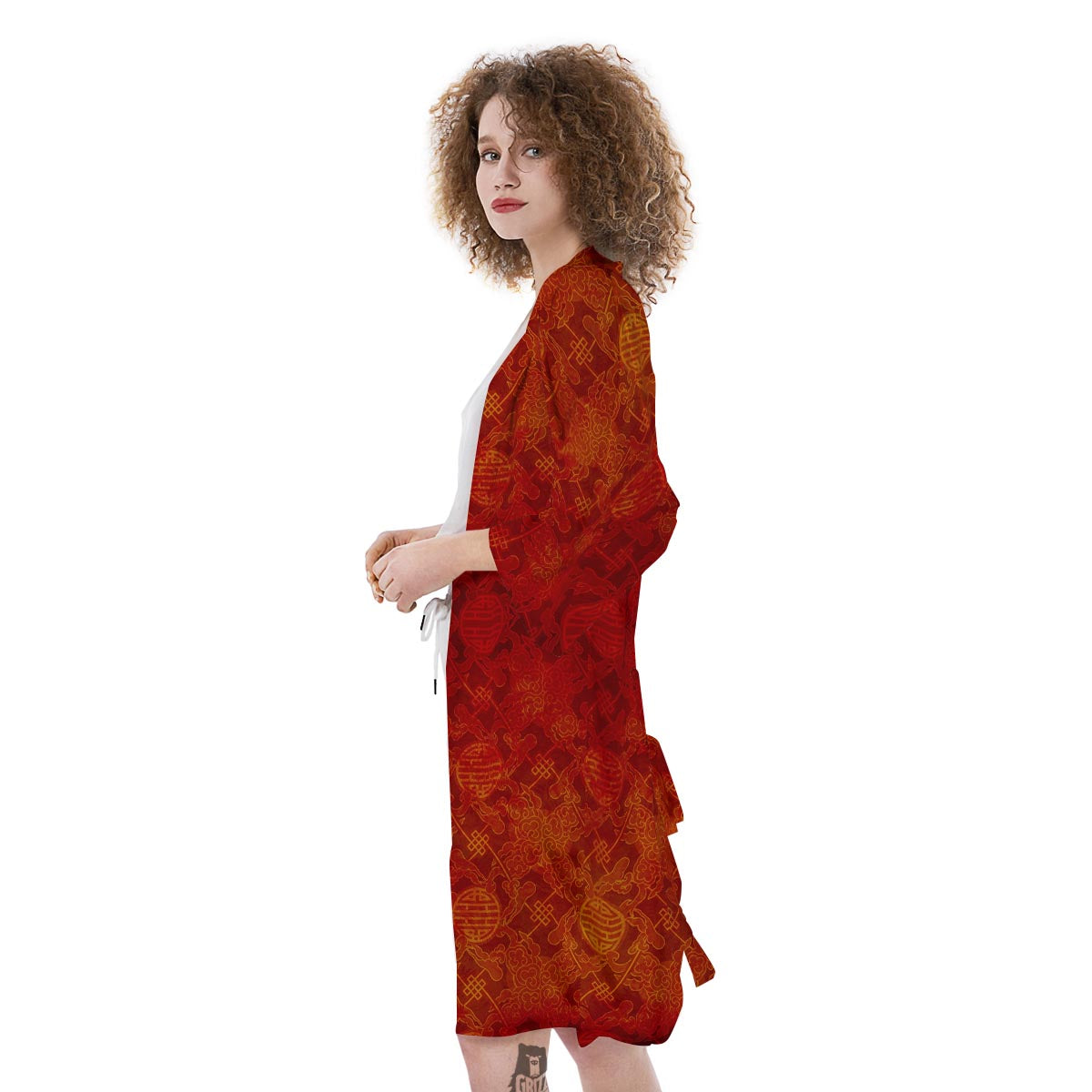 Chinese Red Print Pattern Kimono-grizzshop