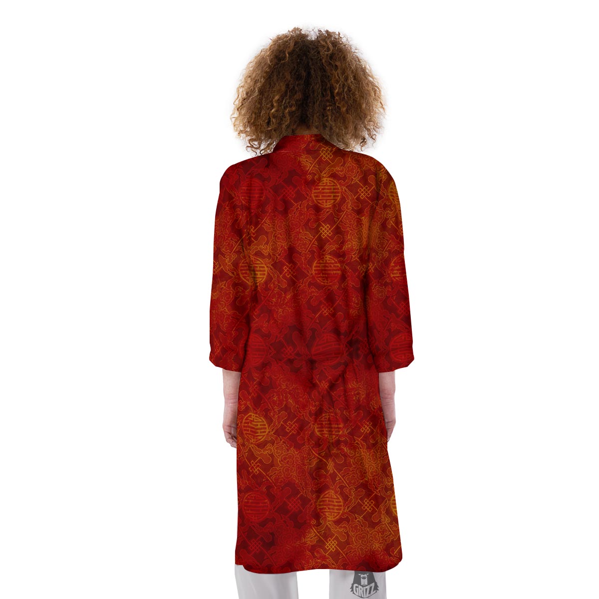 Chinese Red Print Pattern Kimono-grizzshop