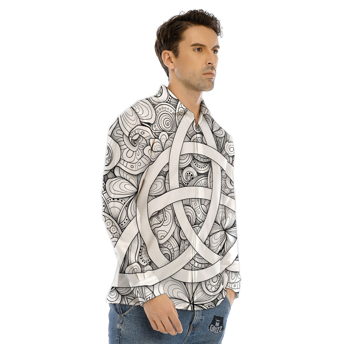 Chinese Red Print Pattern Men's Dress Shirts-grizzshop