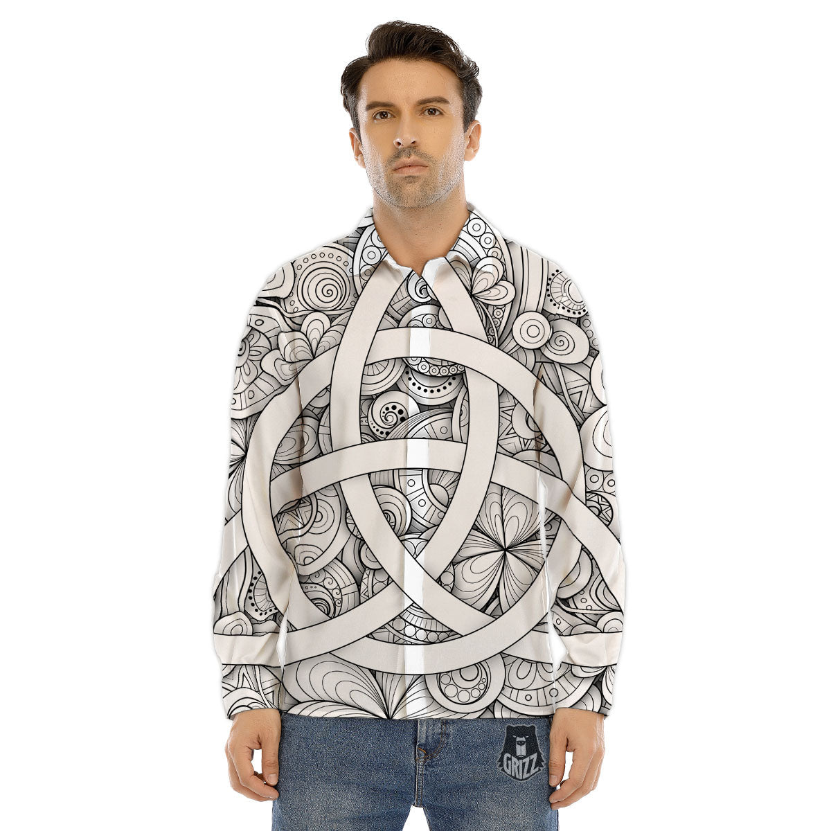 Chinese Red Print Pattern Men's Dress Shirts-grizzshop