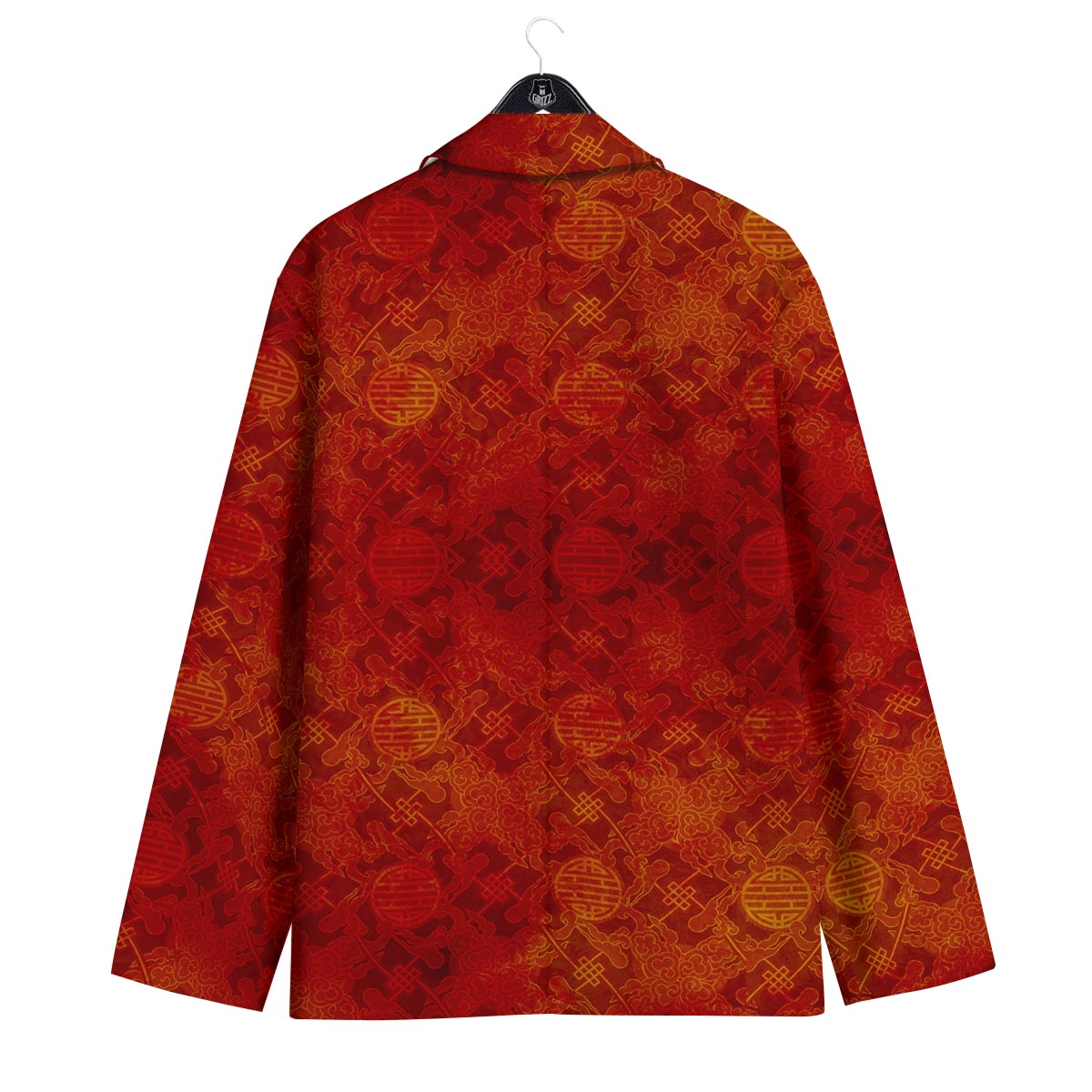Chinese Red Print Pattern Men's Sport Coat-grizzshop