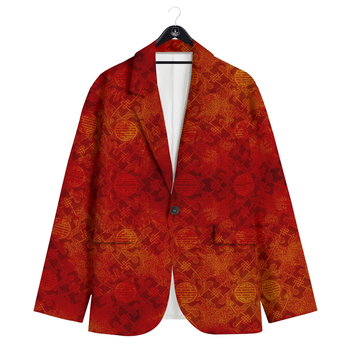 Chinese Red Print Pattern Men's Sport Coat-grizzshop