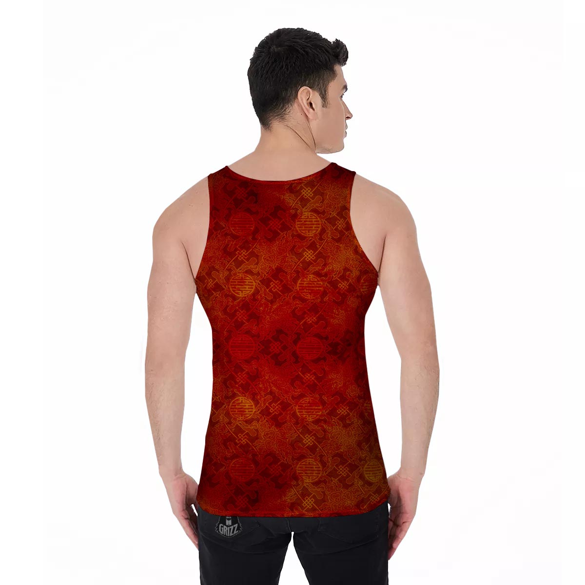 Chinese Red Print Pattern Men's Tank Top-grizzshop