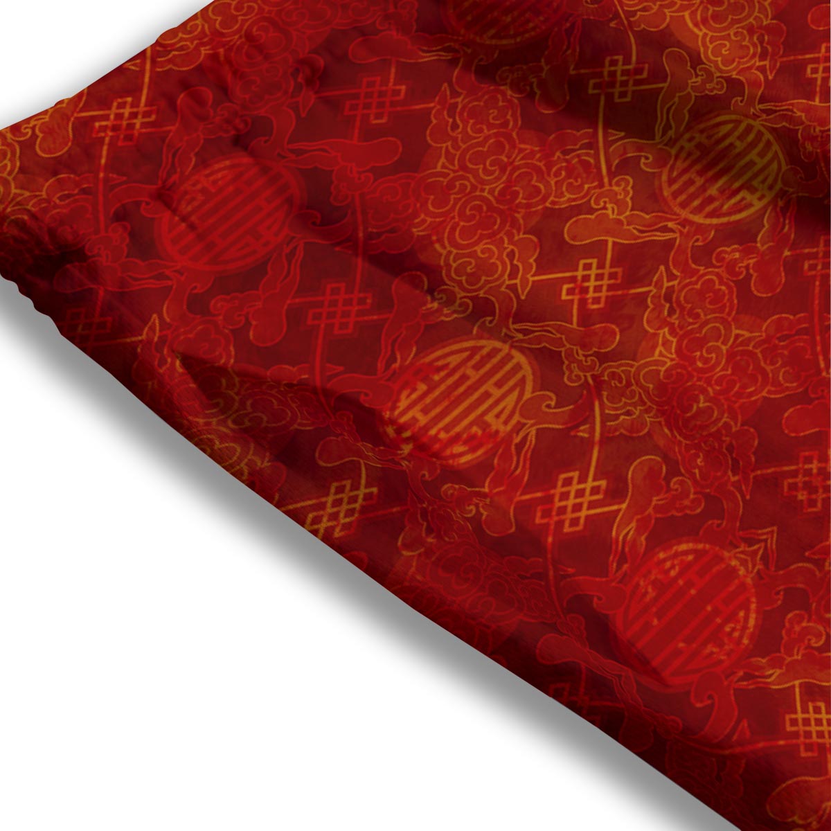 Chinese Red Print Pattern Mesh Shorts