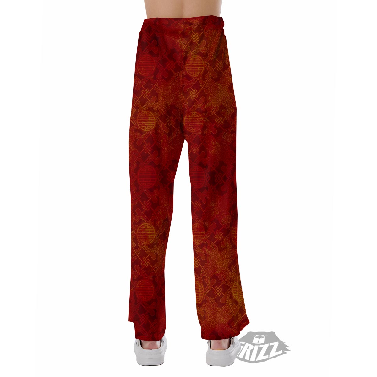 Chinese Red Print Pattern Pajama Pants-grizzshop