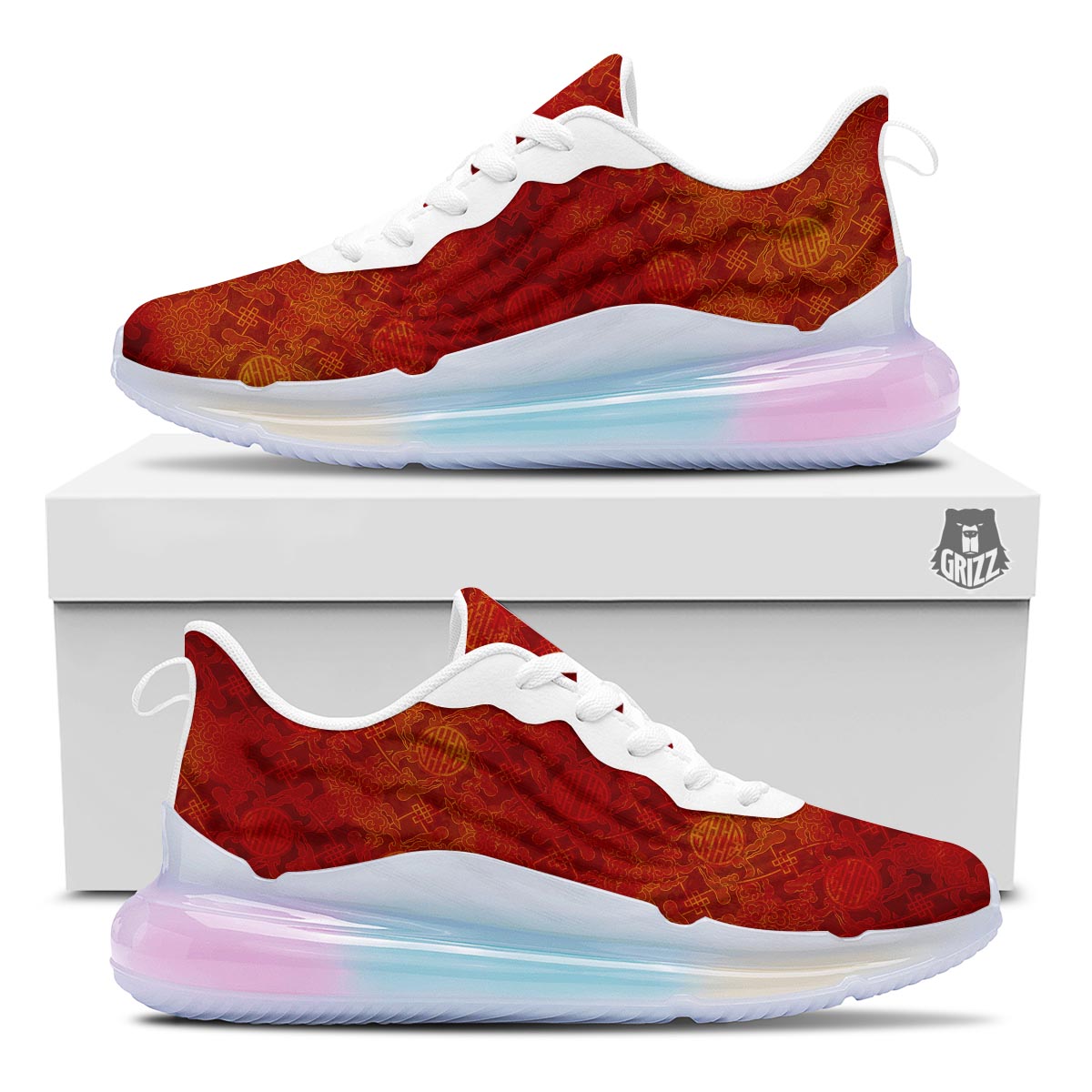 Chinese Red Print Pattern Running Sneakers-grizzshop