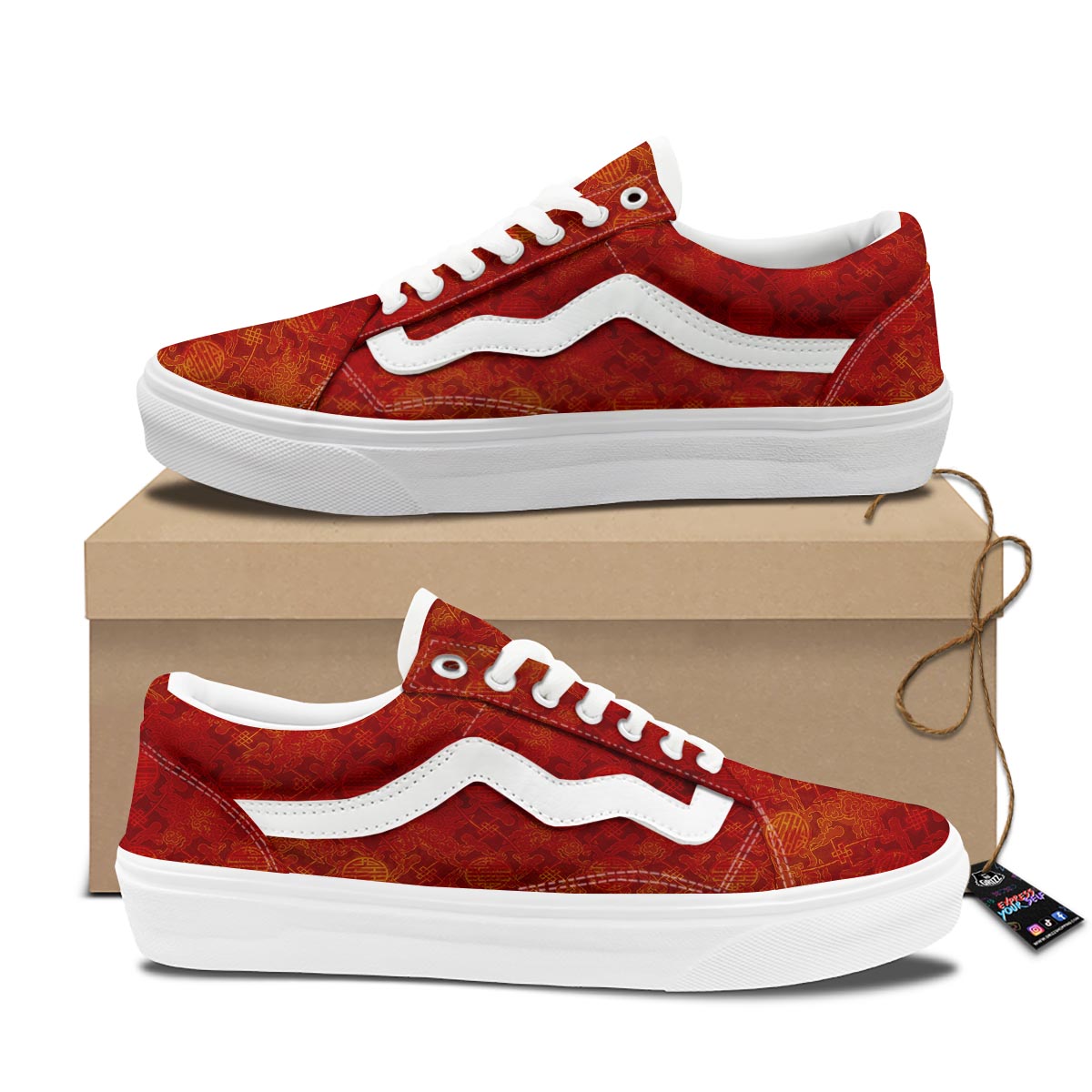 Chinese Red Print Pattern Skate Shoes-grizzshop