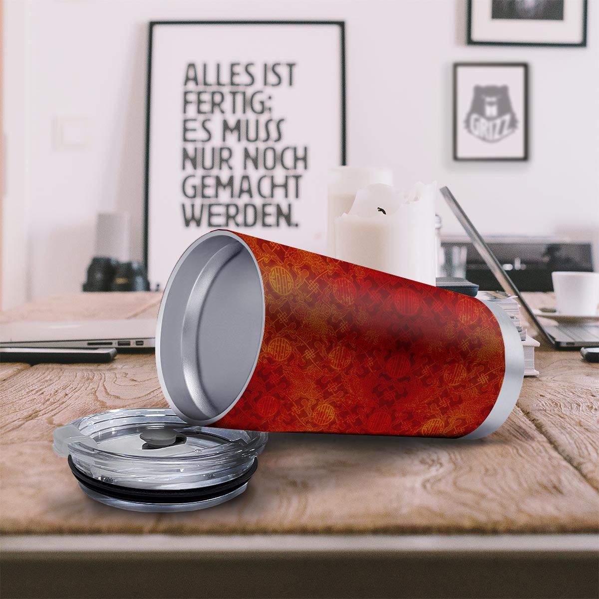 Chinese Red Print Pattern Tumbler-grizzshop