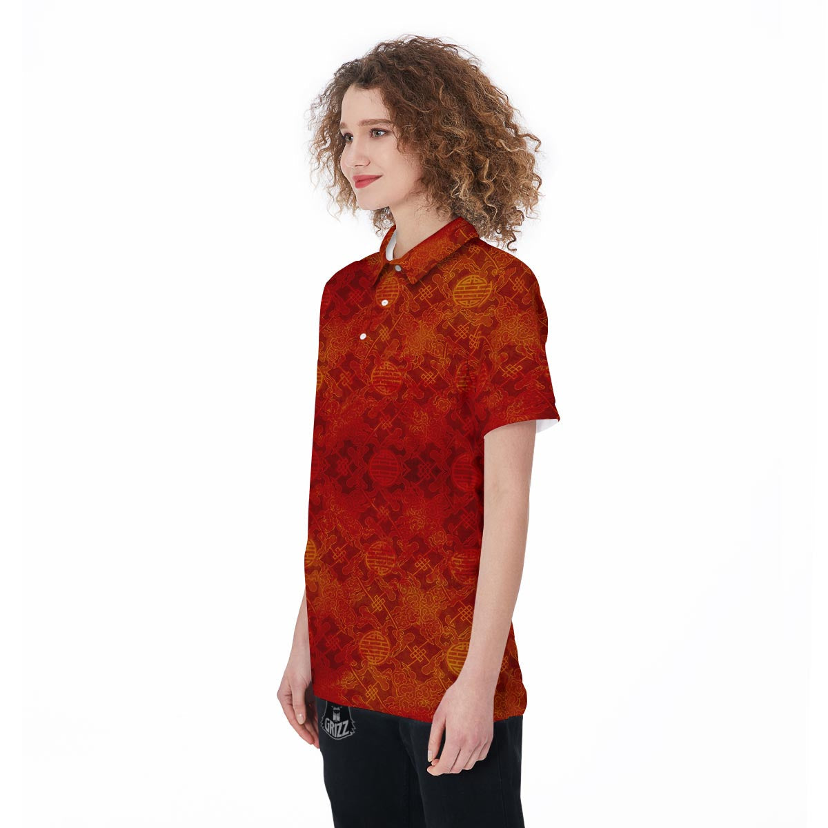 Chinese Red Print Pattern Women's Golf Shirts-grizzshop