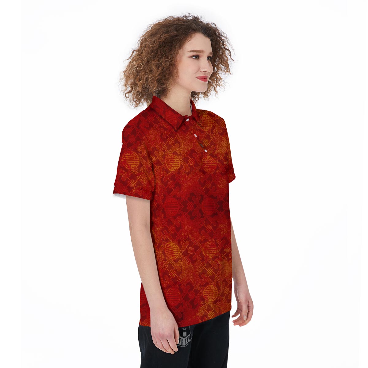 Chinese Red Print Pattern Women's Golf Shirts-grizzshop