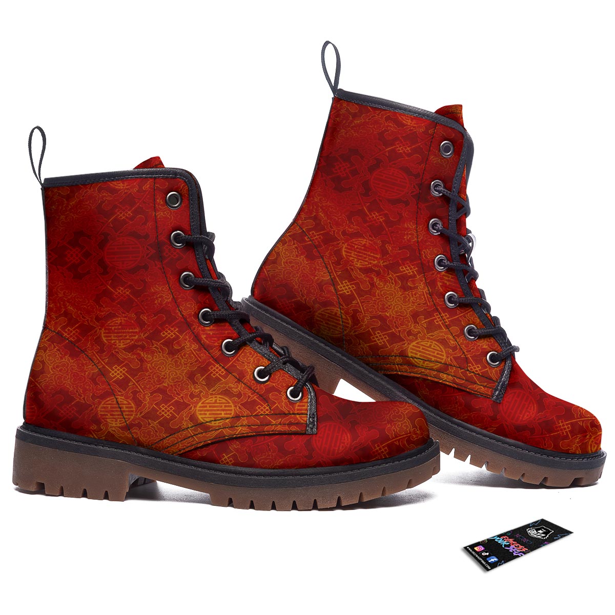 Chinese Red Print Pattern Work Boots-grizzshop