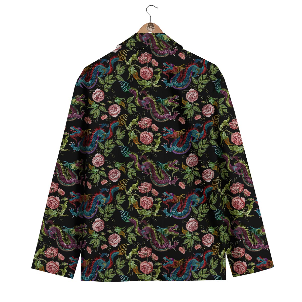 Chinese Rose Dragon Pattern Print Men's Blazer-grizzshop