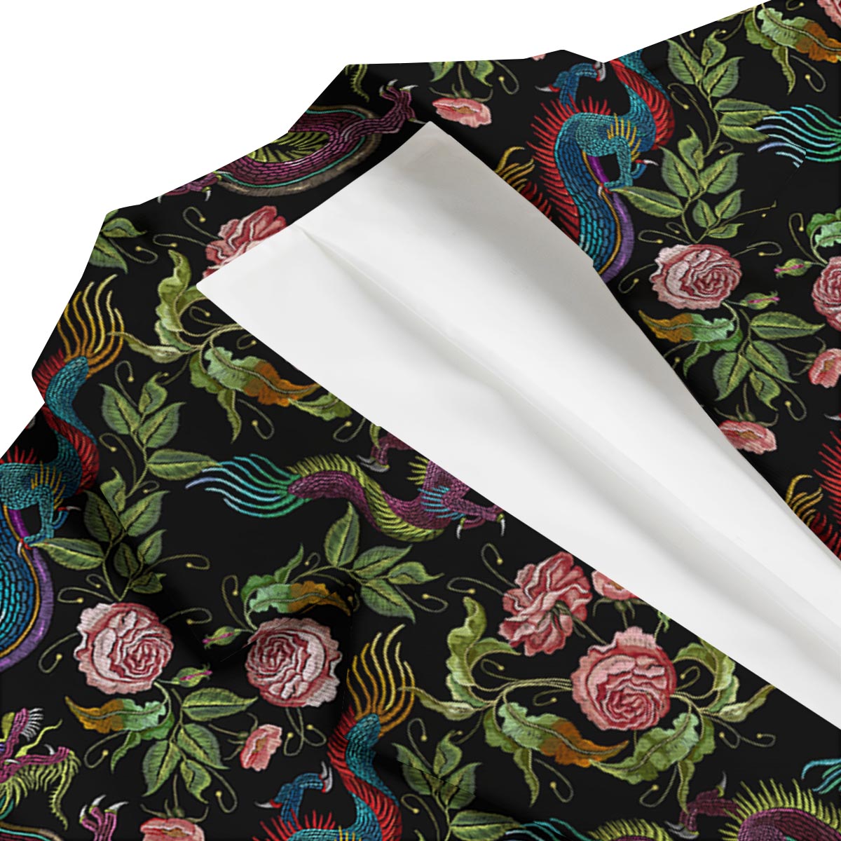 Chinese Rose Dragon Pattern Print Men's Blazer-grizzshop