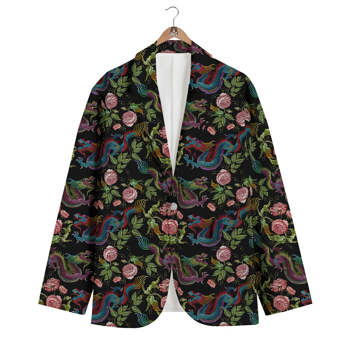 Chinese Rose Dragon Pattern Print Men's Blazer-grizzshop