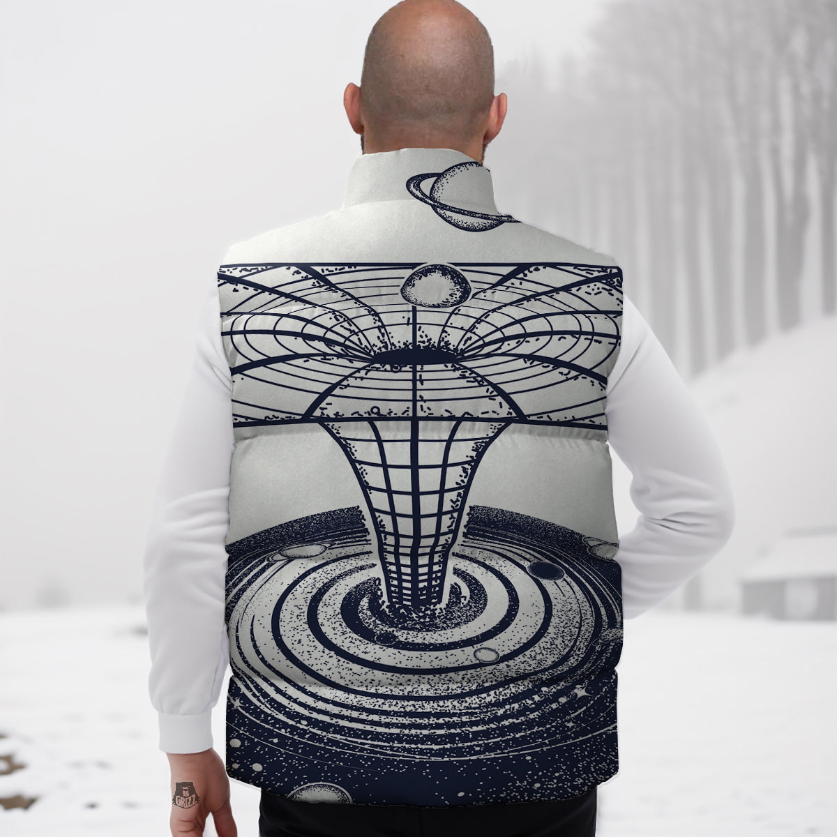 Chinese Wave Dragon Pattern Print Down Vest-grizzshop