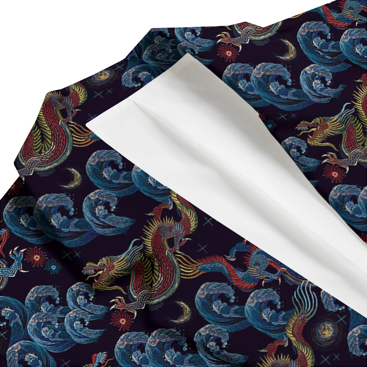 Chinese Wave Dragon Pattern Print Men's Blazer-grizzshop
