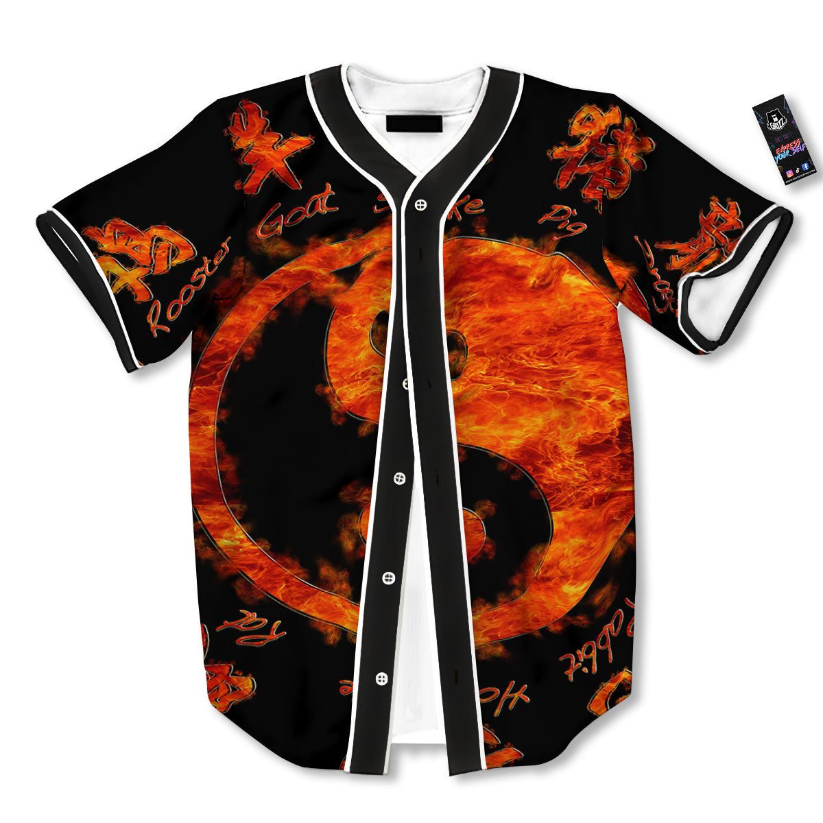 Chinese Zodiac Fire Yin Yang Print Baseball Jersey-grizzshop
