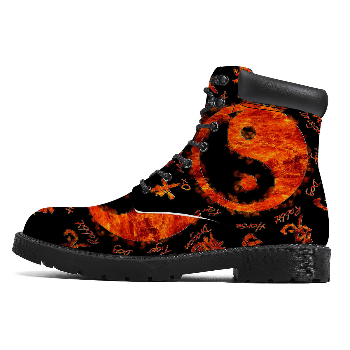 Chinese Zodiac Fire Yin Yang Print Boots-grizzshop