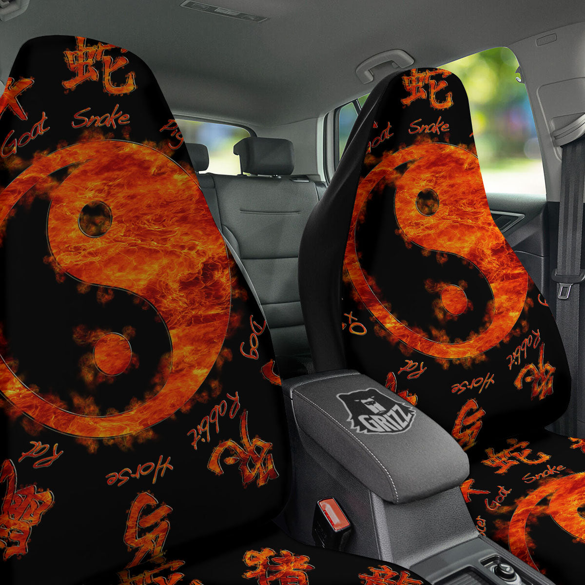 Chinese Zodiac Fire Yin Yang Print Car Seat Covers-grizzshop