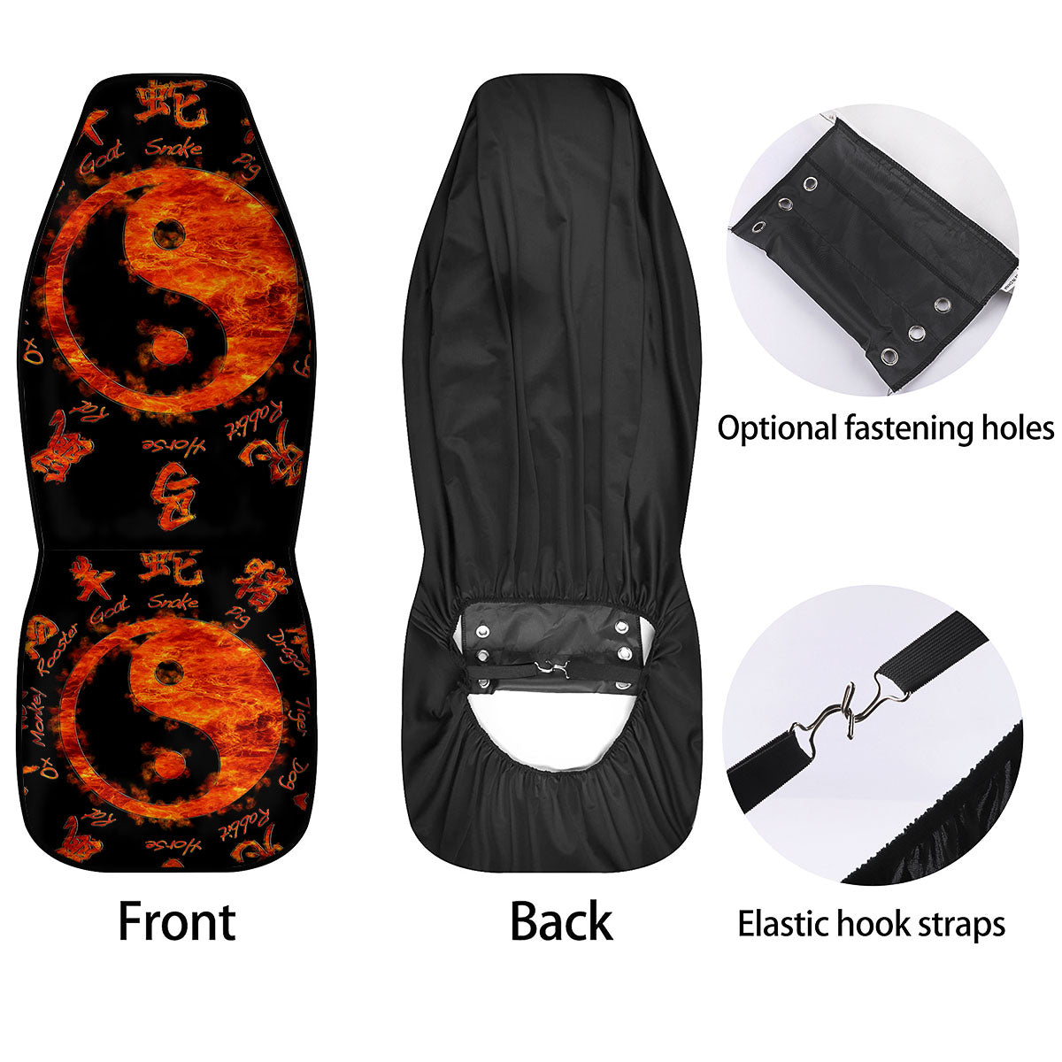 Chinese Zodiac Fire Yin Yang Print Car Seat Covers-grizzshop