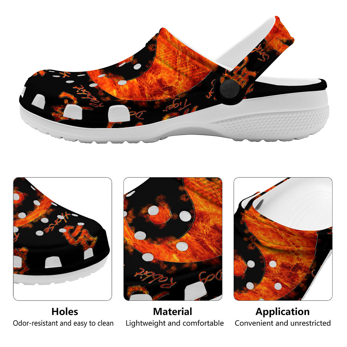 Chinese Zodiac Fire Yin Yang Print Clog-grizzshop
