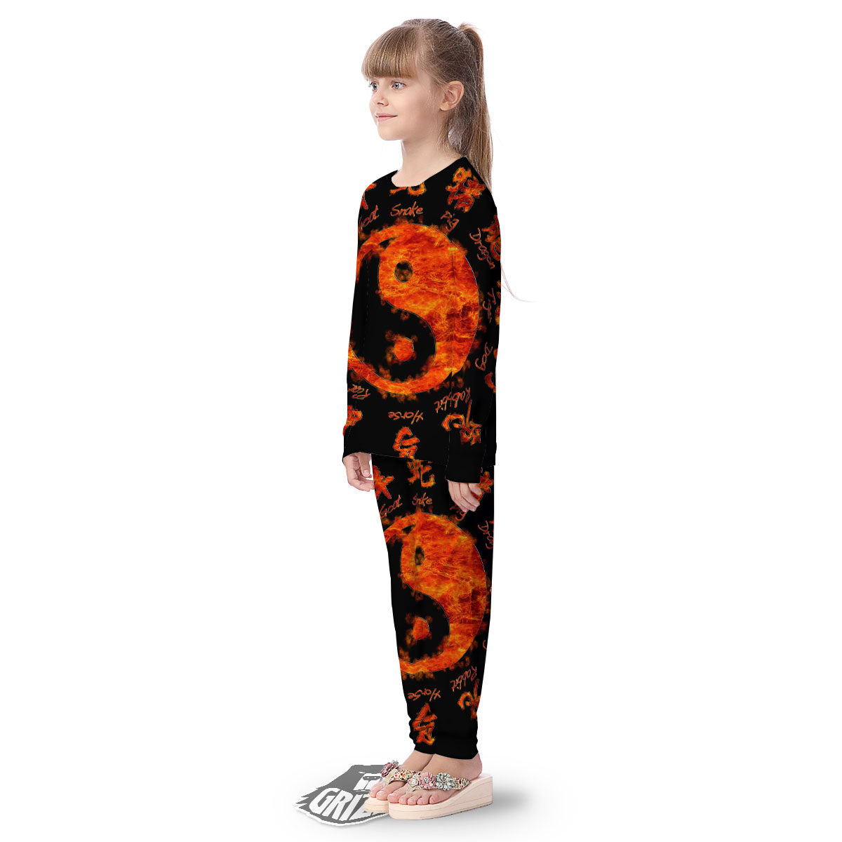 Chinese Zodiac Fire Yin Yang Print Kid's Pajamas-grizzshop