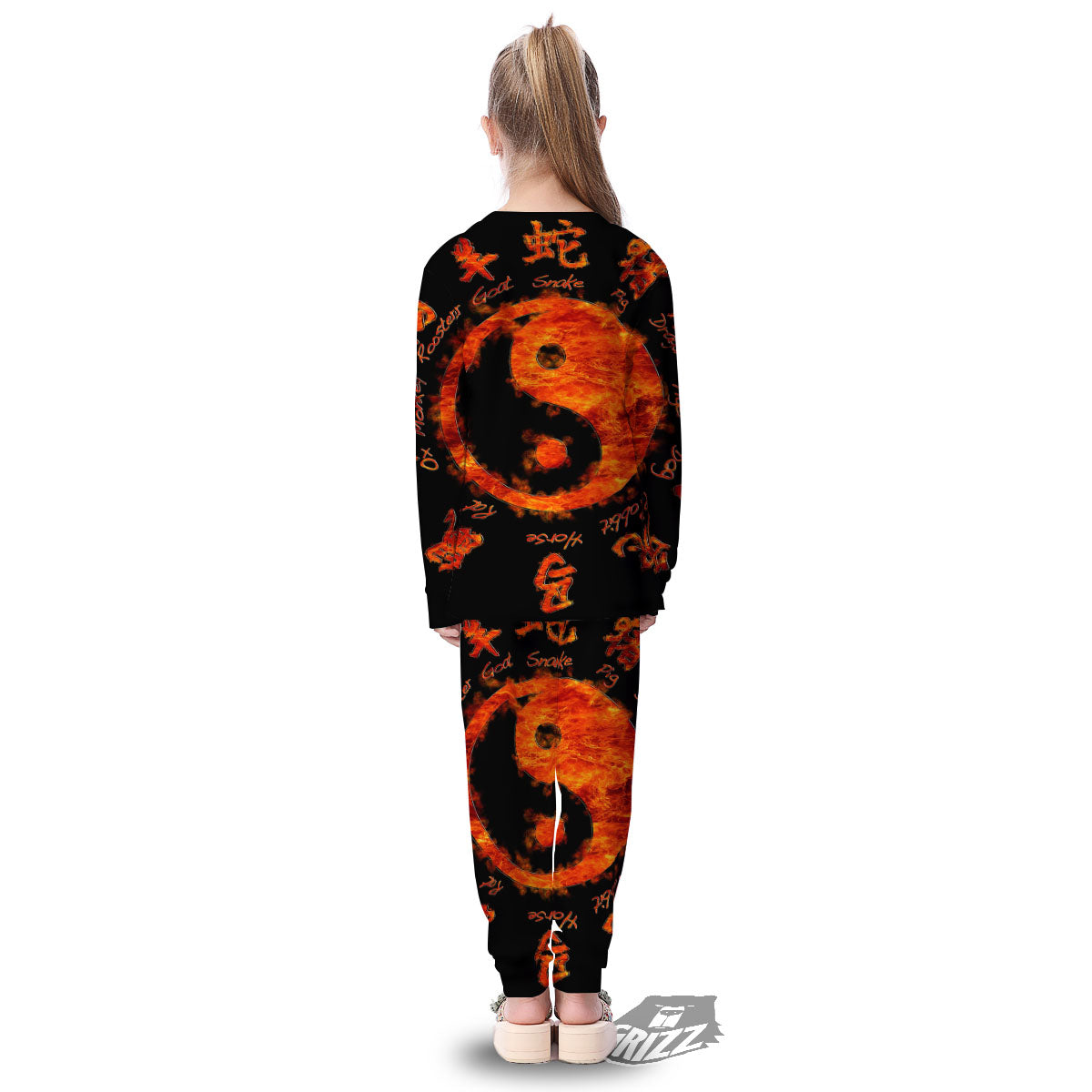 Chinese Zodiac Fire Yin Yang Print Kid's Pajamas-grizzshop