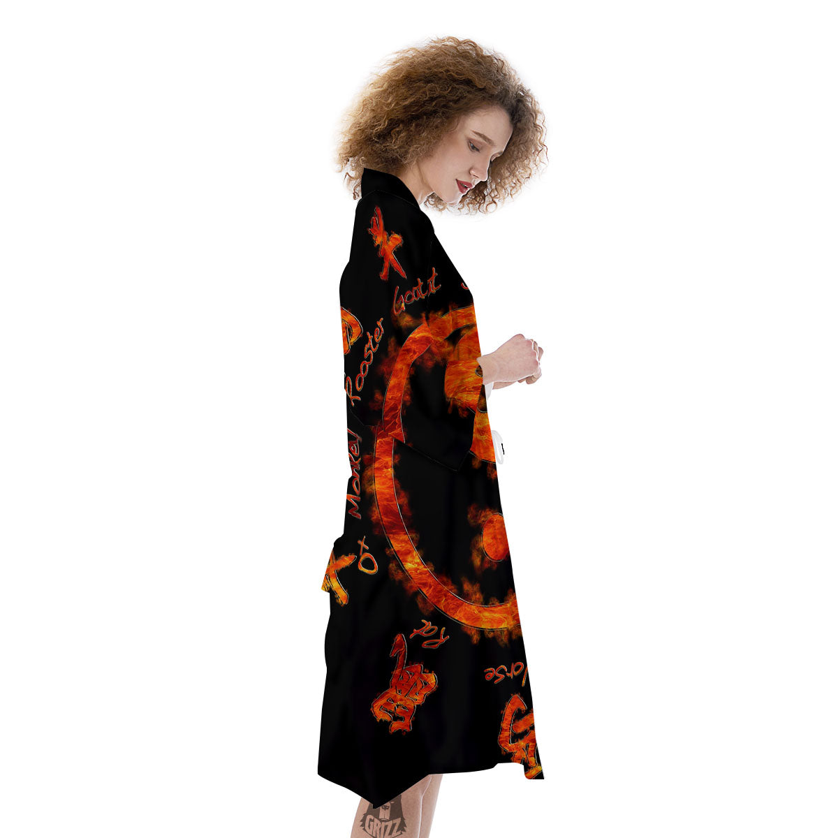 Chinese Zodiac Fire Yin Yang Print Kimono-grizzshop