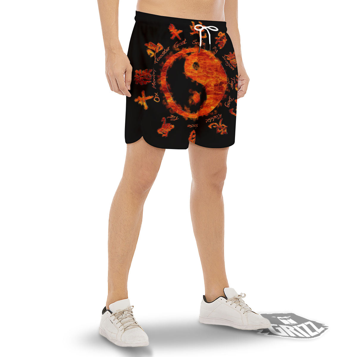 Chinese Zodiac Fire Yin Yang Print Men's Gym Shorts-grizzshop
