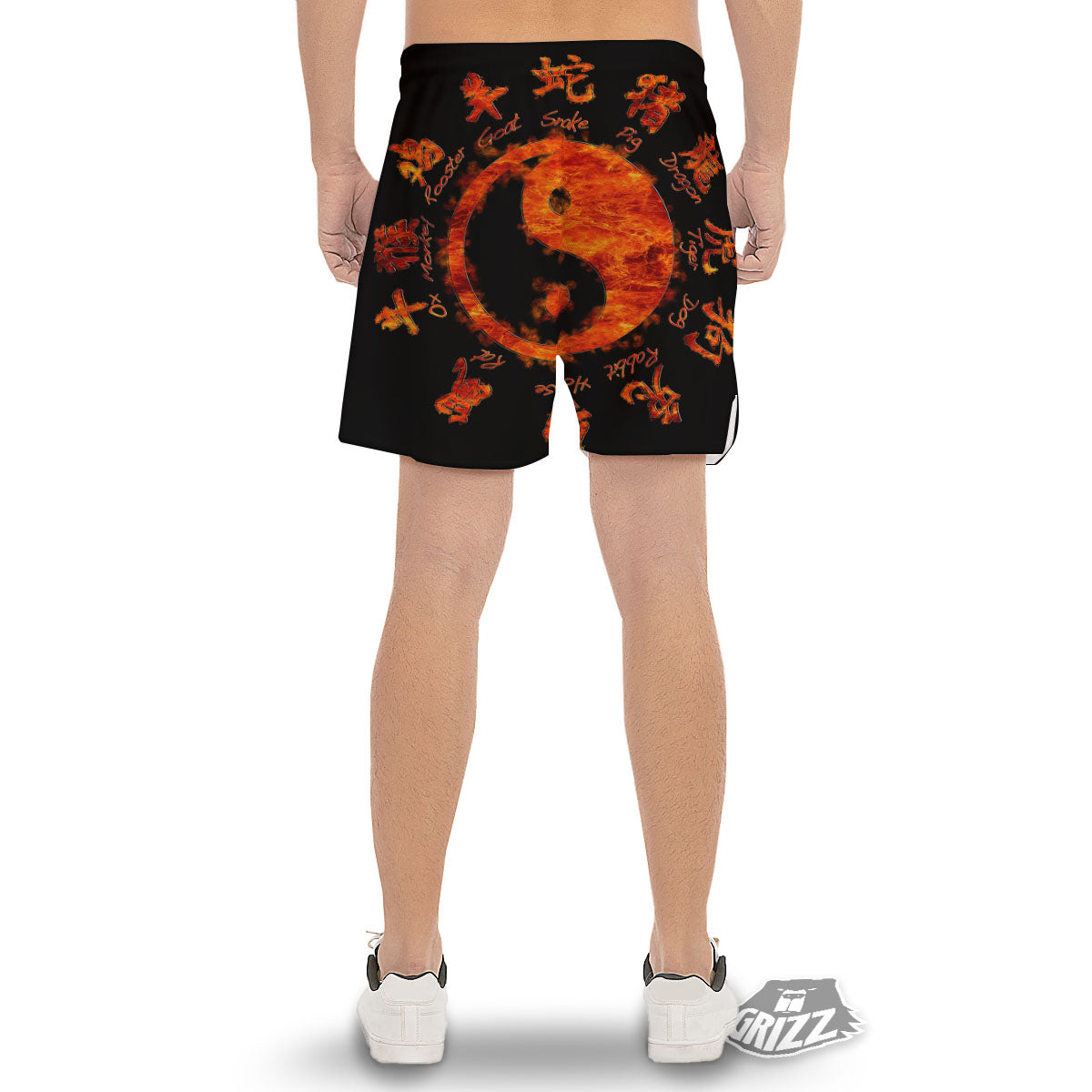 Chinese Zodiac Fire Yin Yang Print Men's Gym Shorts-grizzshop