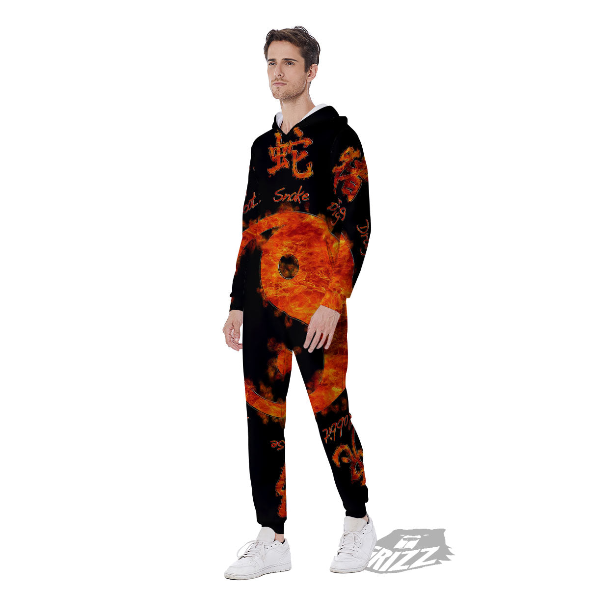 Chinese Zodiac Fire Yin Yang Print Men's Jumpsuit-grizzshop