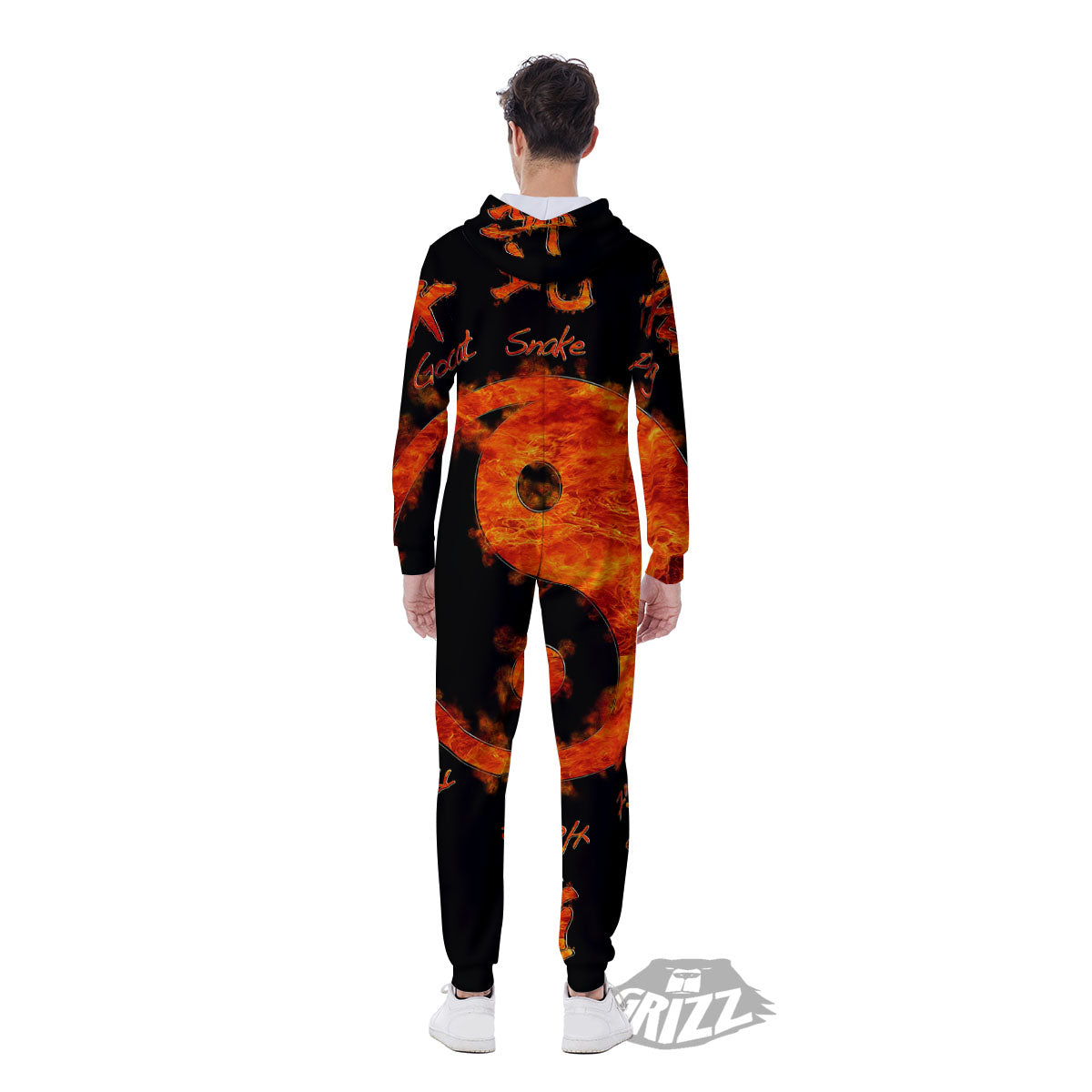 Chinese Zodiac Fire Yin Yang Print Men's Jumpsuit-grizzshop