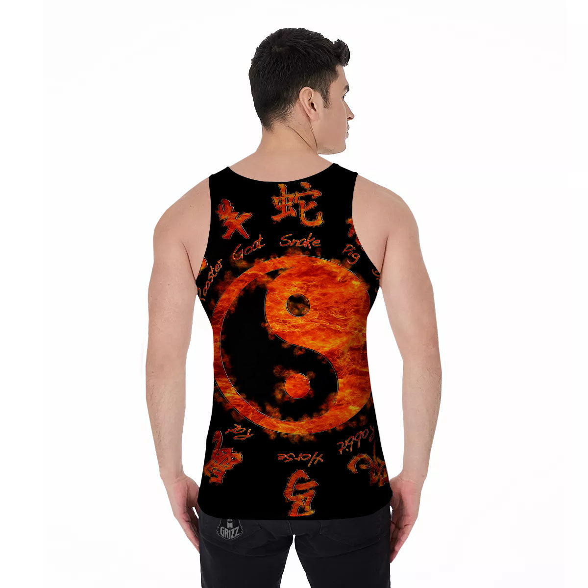 Chinese Zodiac Fire Yin Yang Print Men's Tank Top-grizzshop