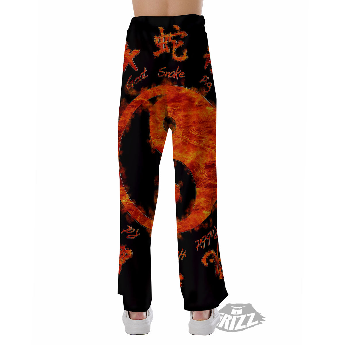 Chinese Zodiac Fire Yin Yang Print Pajama Pants-grizzshop