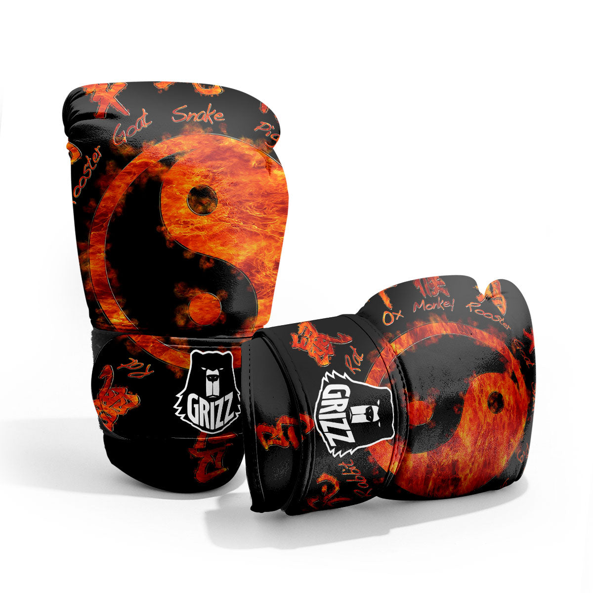 Chinese Zodiac Fire Yin Yang Print Pro Boxing Glove