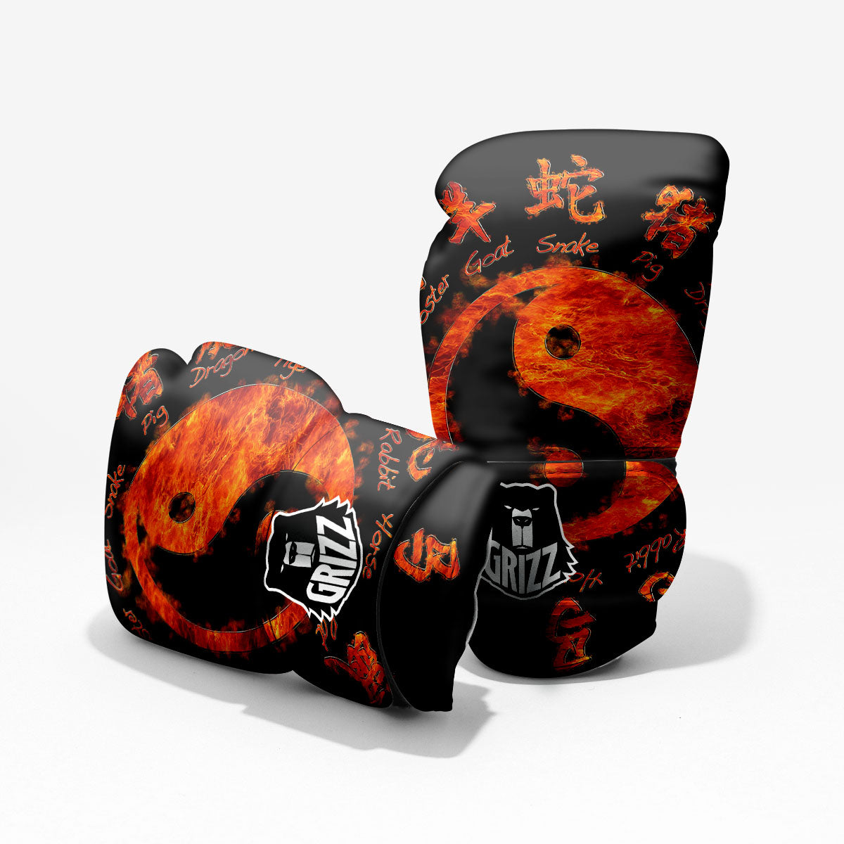 Chinese Zodiac Fire Yin Yang Print Pro Boxing Glove