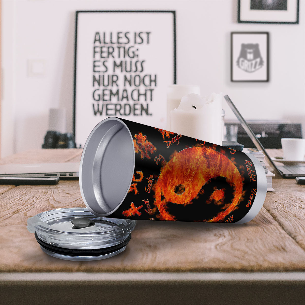 Chinese Zodiac Fire Yin Yang Print Tumbler-grizzshop
