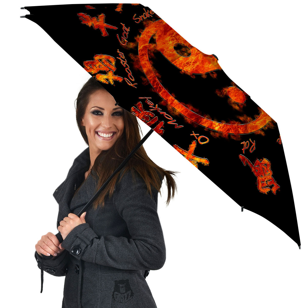 Chinese Zodiac Fire Yin Yang Print Umbrella-grizzshop