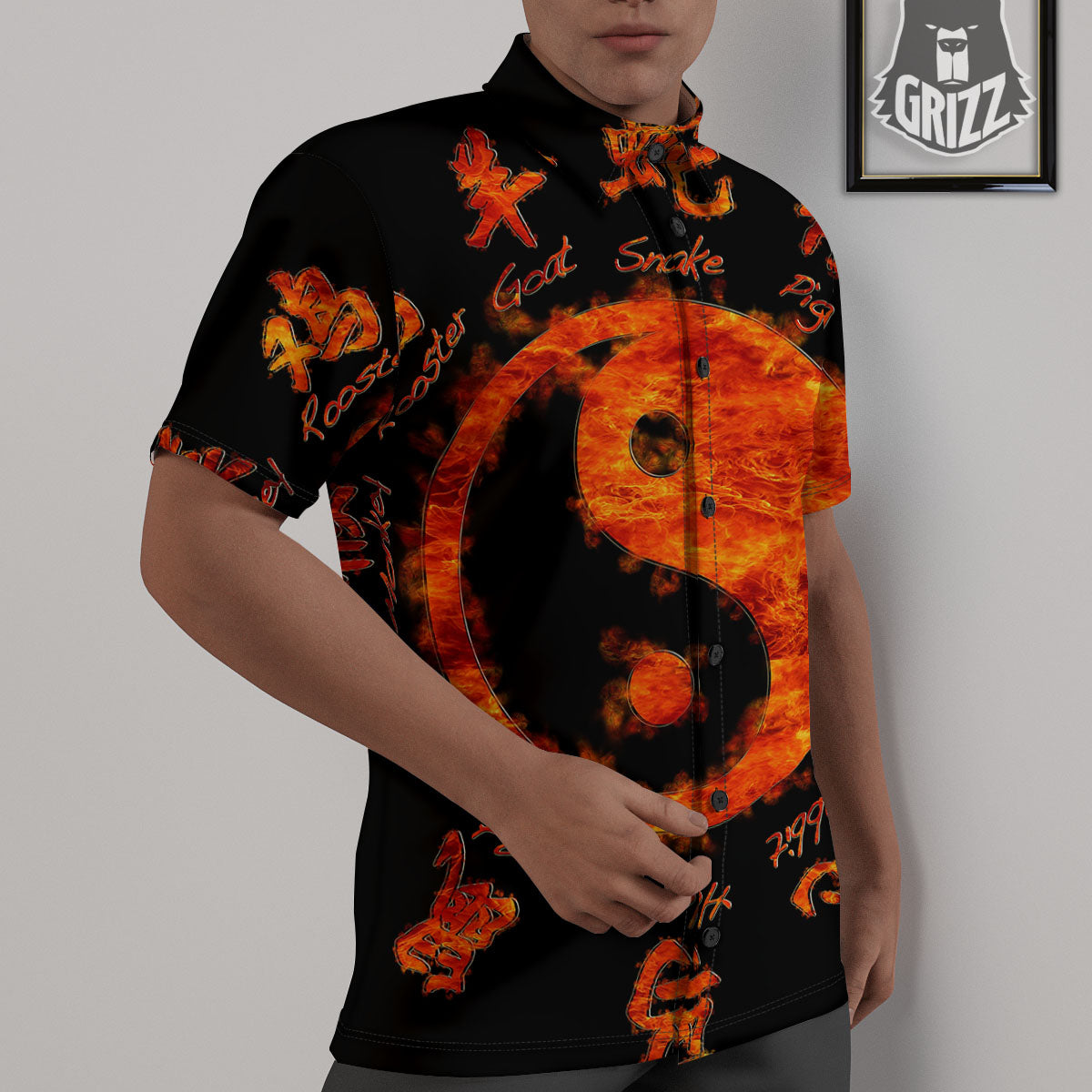 Chinese Zodiac Fire Yin Yang Print Untucked Shirts-grizzshop