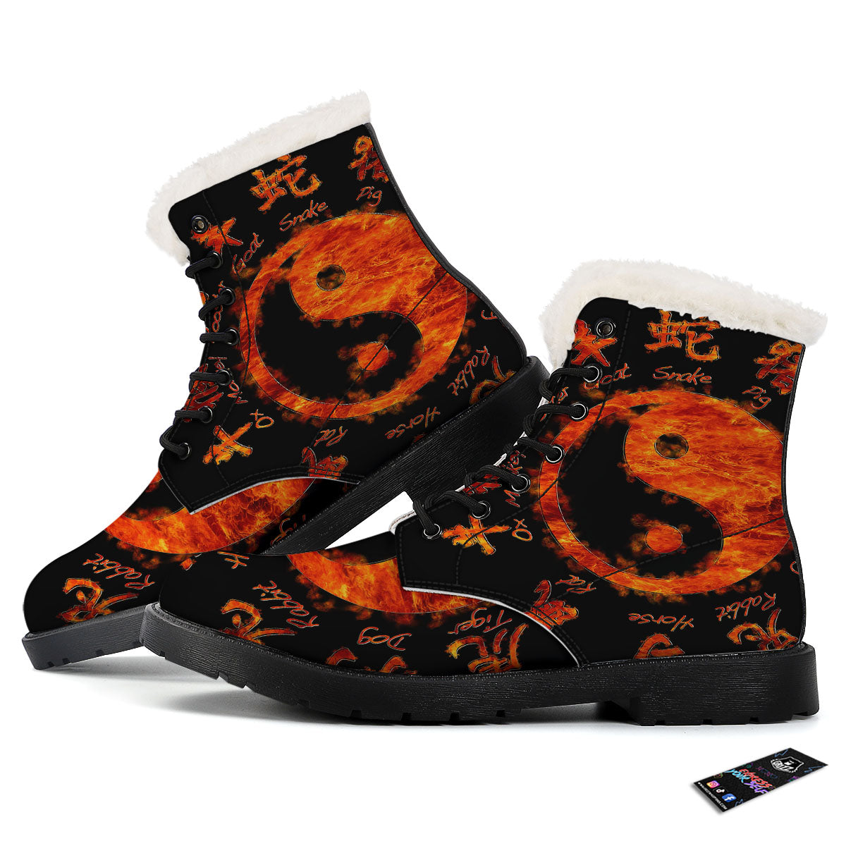 Chinese Zodiac Fire Yin Yang Print Winter Boots-grizzshop
