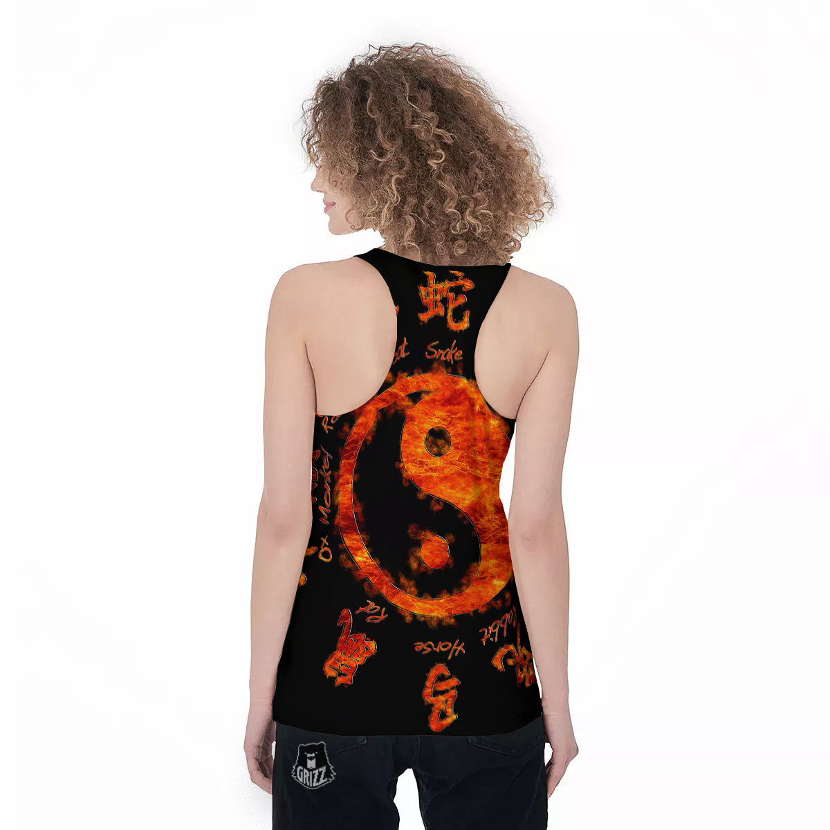 Chinese Zodiac Fire Yin Yang Print Women's Racerback Tank Top-grizzshop