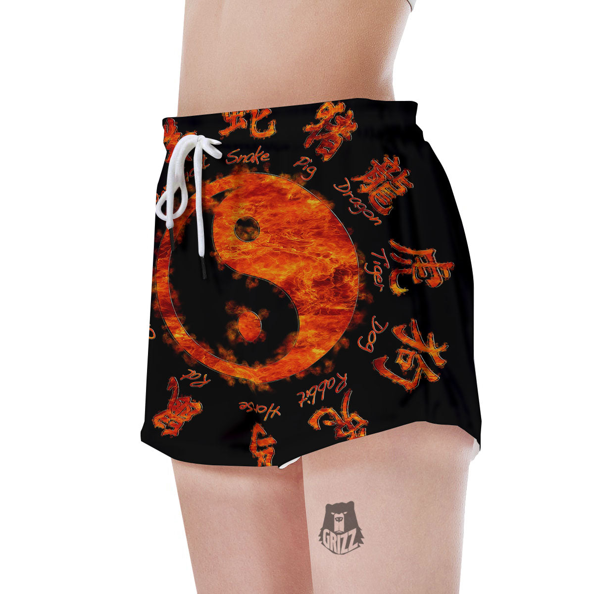 Chinese Zodiac Fire Yin Yang Print Women's Shorts-grizzshop
