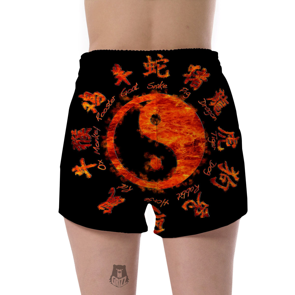 Chinese Zodiac Fire Yin Yang Print Women's Shorts-grizzshop