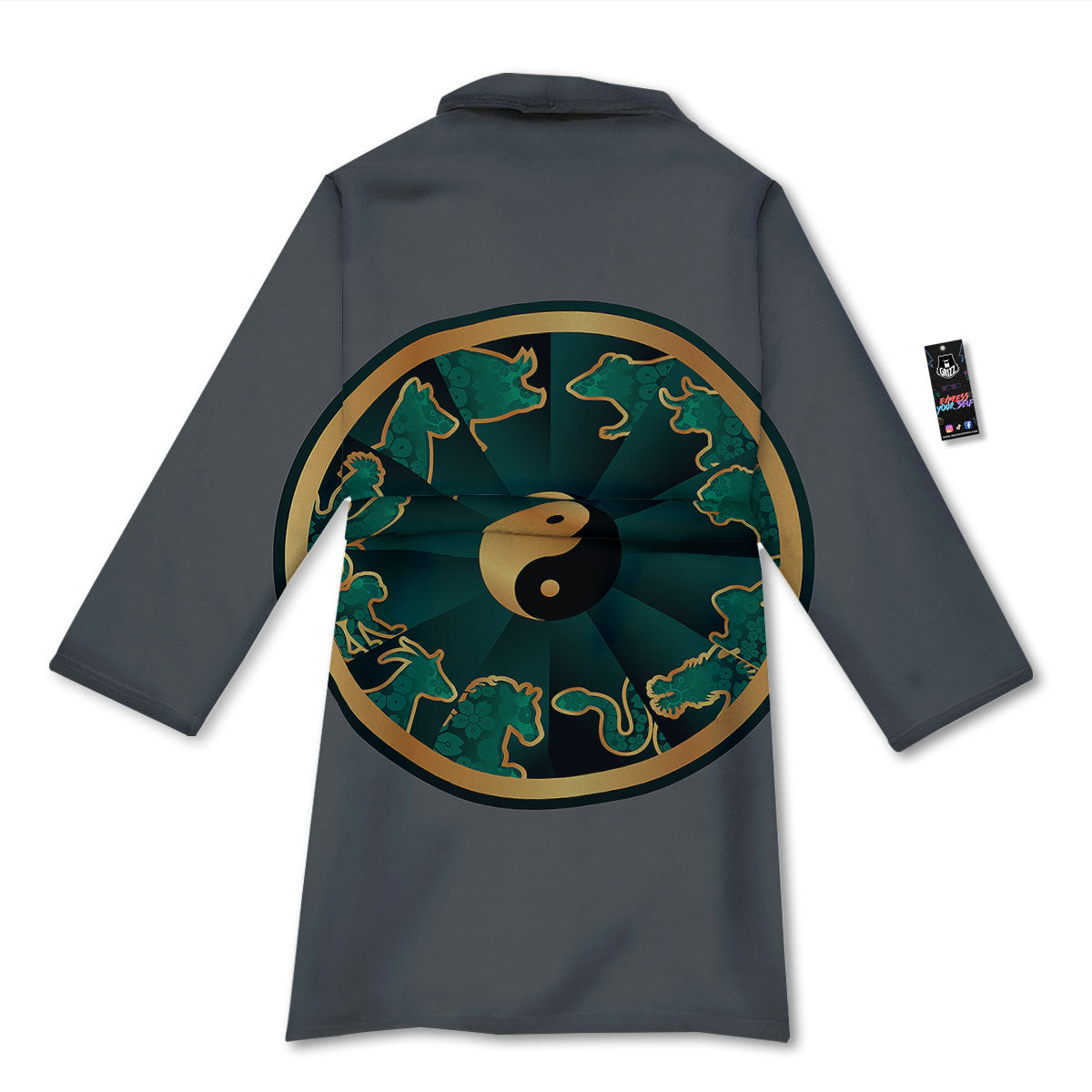 Chinese Zodiac Gold And Green Print Bathrobe-grizzshop