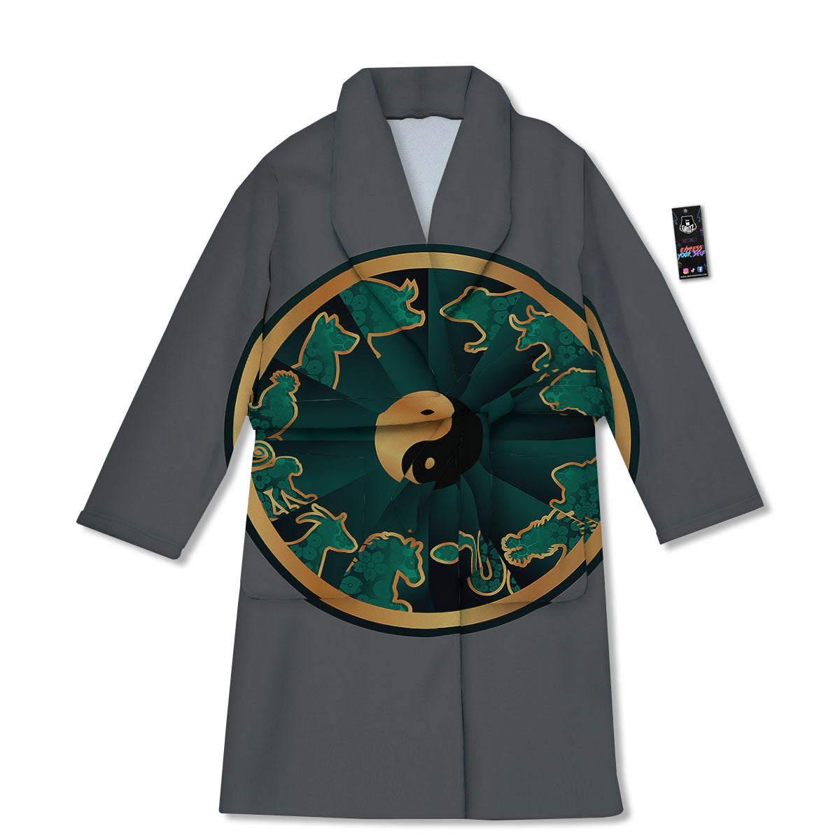 Chinese Zodiac Gold And Green Print Bathrobe-grizzshop