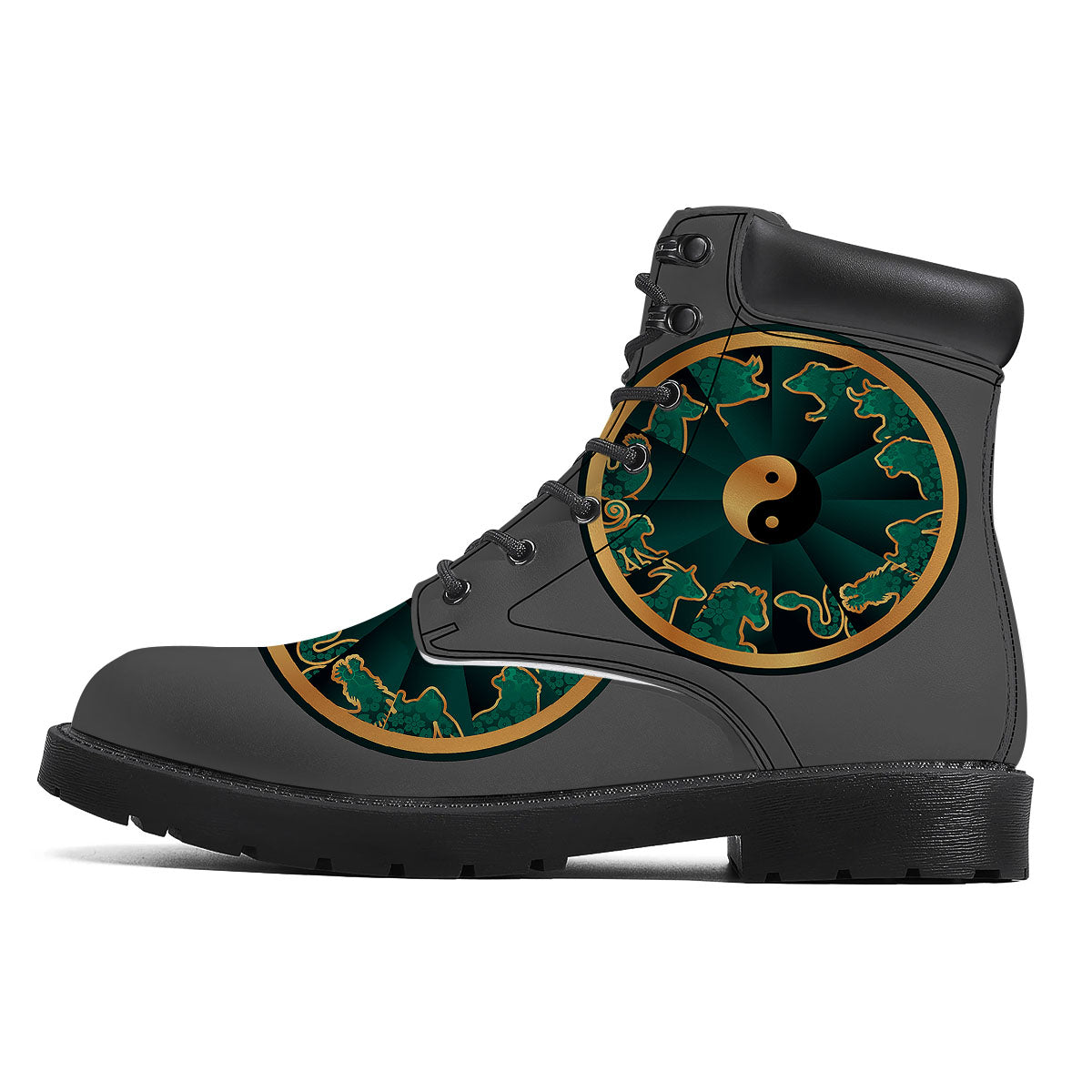 Chinese Zodiac Gold And Green Print Boots-grizzshop