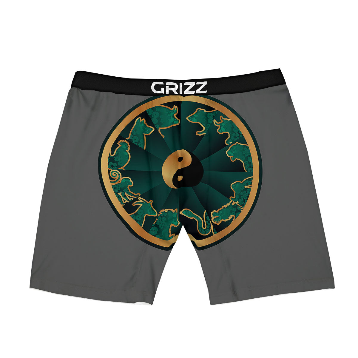 Chinese Zodiac Gold And Green Print Boxer Briefs-grizzshop