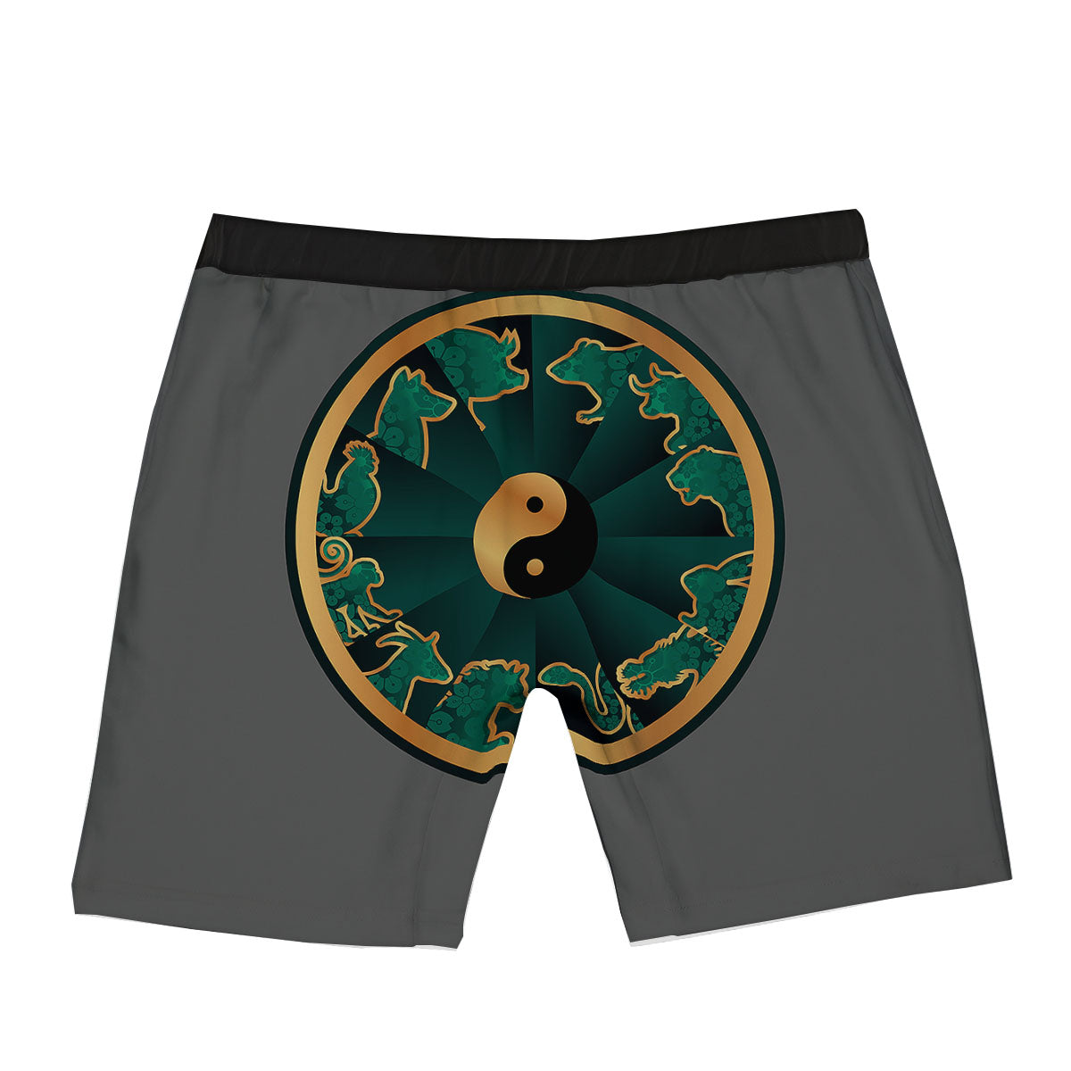 Chinese Zodiac Gold And Green Print Boxer Briefs-grizzshop