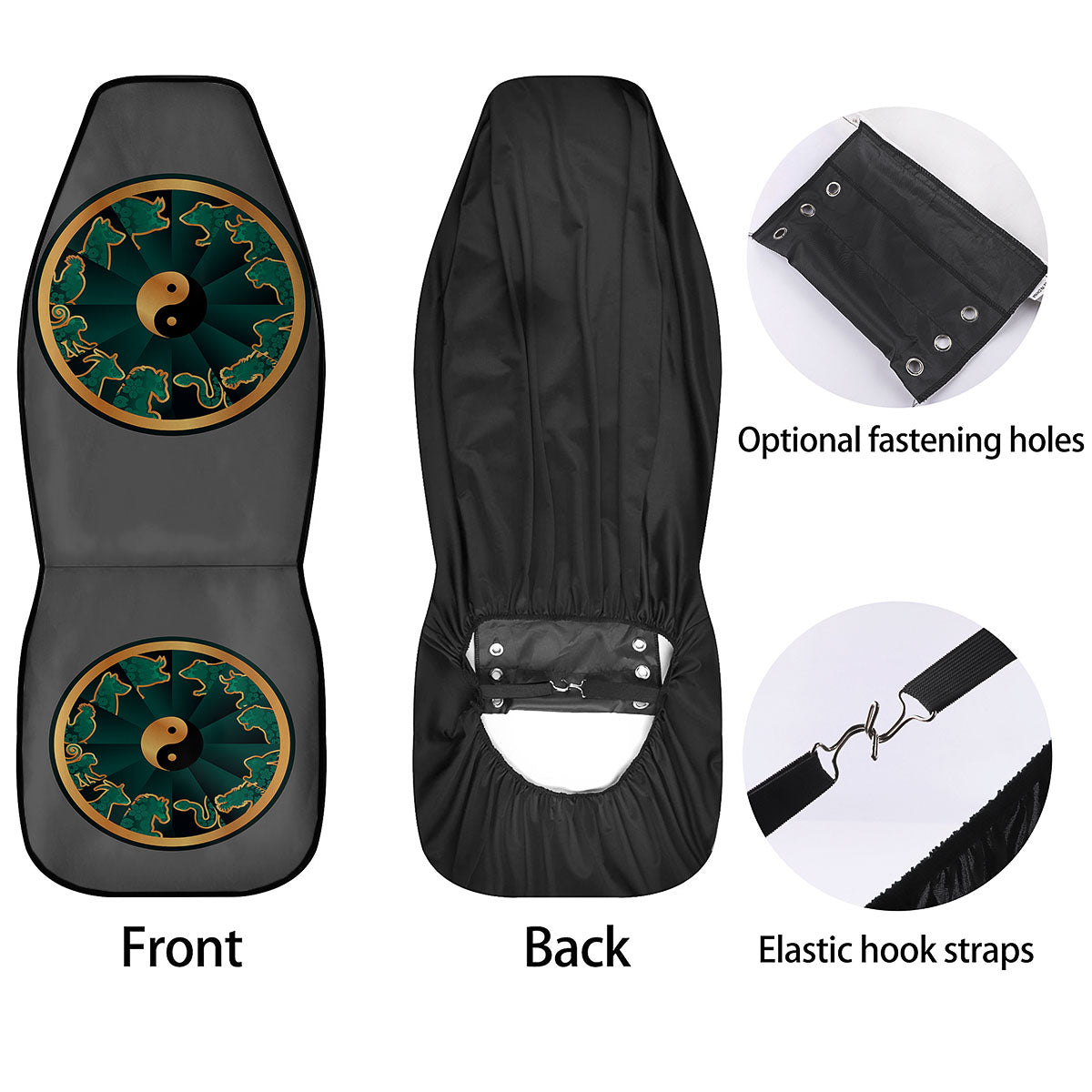 Chinese Zodiac Gold And Green Print Car Seat Covers-grizzshop