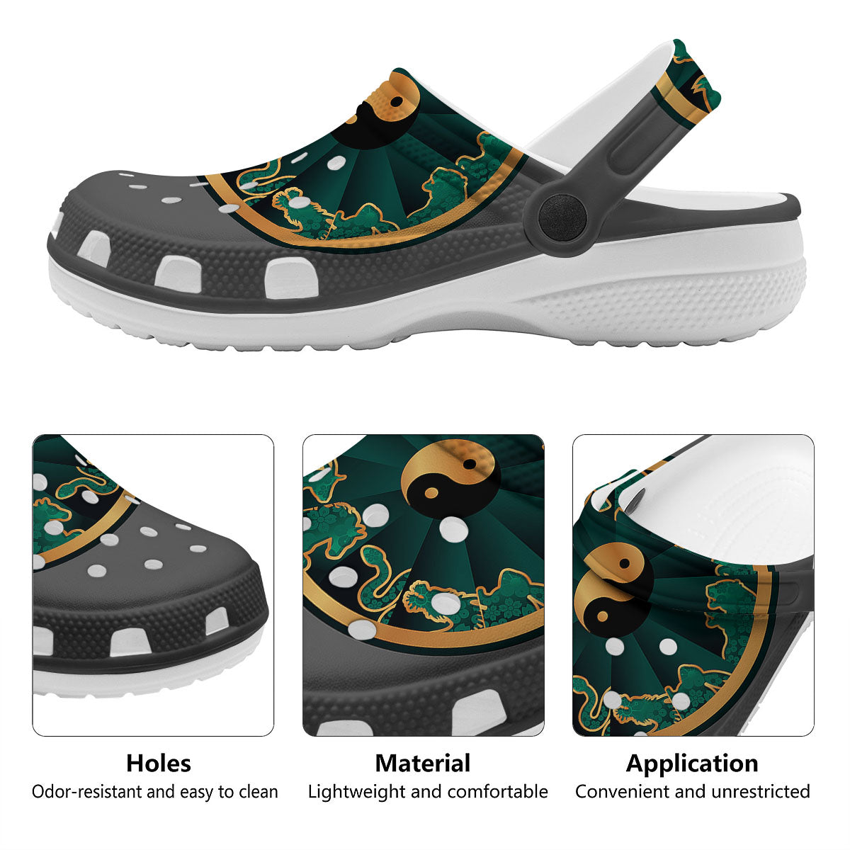 Chinese Zodiac Gold And Green Print Clog-grizzshop